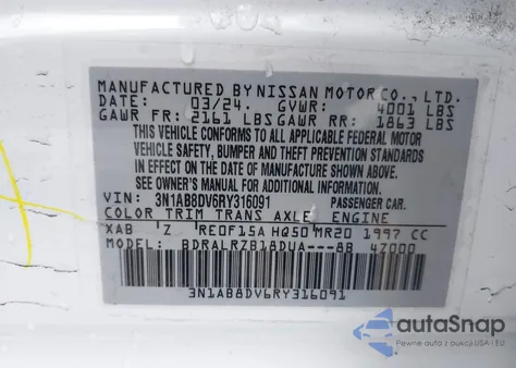 2024 Nissan Sentra Sr Xtronic Cvt z USA, uszkodzony, nr VIN 3N1AB8DV6RY316091
